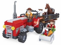 21812 Farm Red Tractor With Trailer